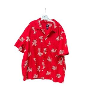 Men's XXL GAP Linen/Cotton Button Down Short Sleeve Shirt with White Embroidery